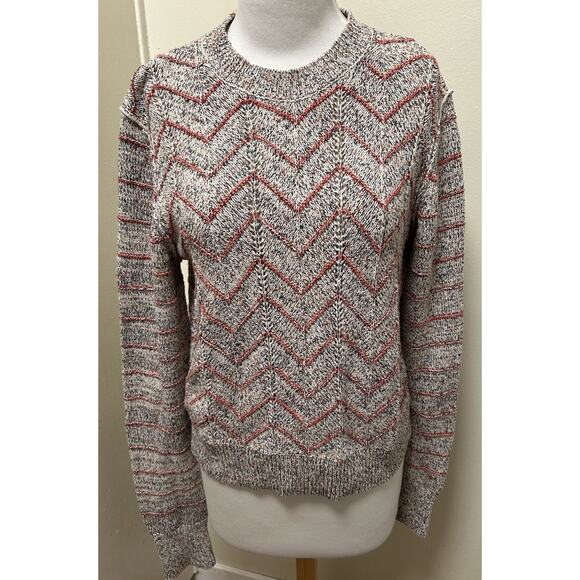 Free People Women's Ivory Zig Zag Cotton Knit Sweater Pullover Jumper Size M - Picture 3 of 9